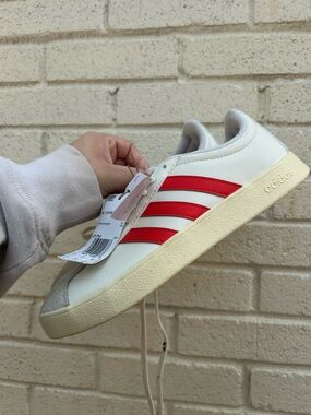 adidas VL Court Base White Sneakers with Red Stripe